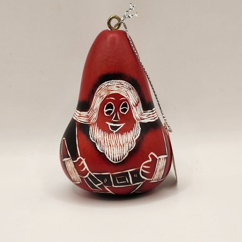 Handcrafted Gourd Santa Hanging Christmas Ornament Folk Art Peru Rustic